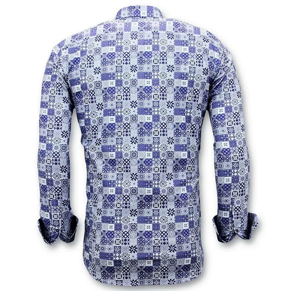 Luxe Trendy Overhemden Heren - Digitale Print - 3055 - Blauw