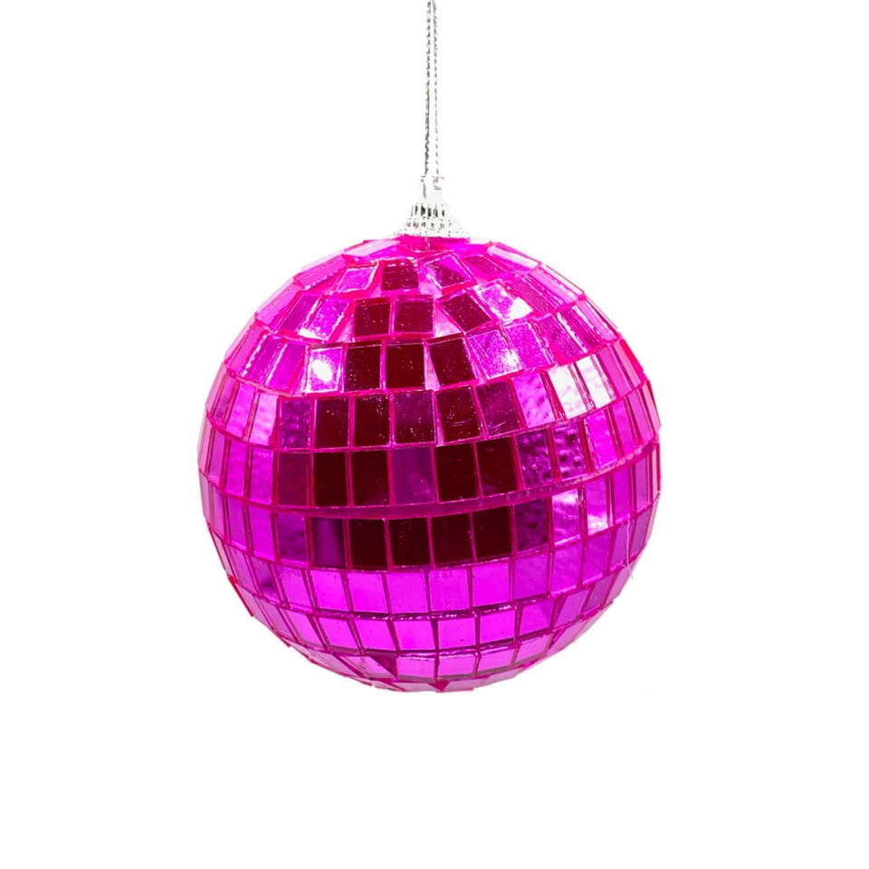 Kerstbal Disco Spiegel Bol Fuchsia Roze Glas 8cm