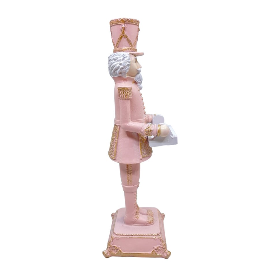 Beeld Notenkraker Met Dienblad Pastel Roze 10x32cm