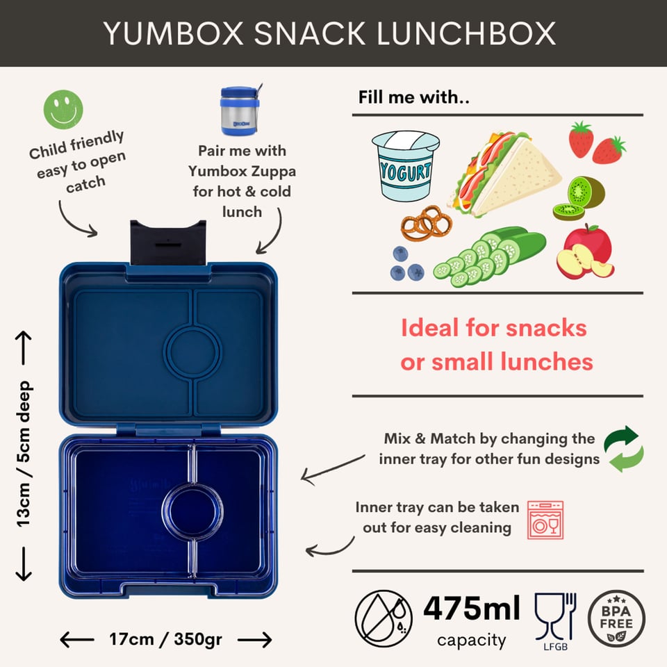 Yumbox Snack 3 Vakken Monte Carlo Blue / Navy Clear - Monte Carlo Blue / Blauw