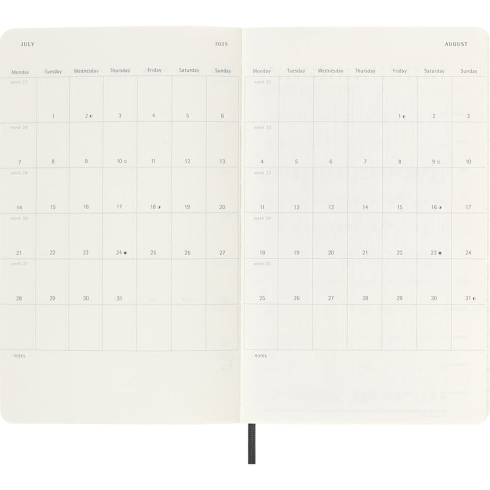 Moleskine 2025 diary softcover large week on 2 pages - black