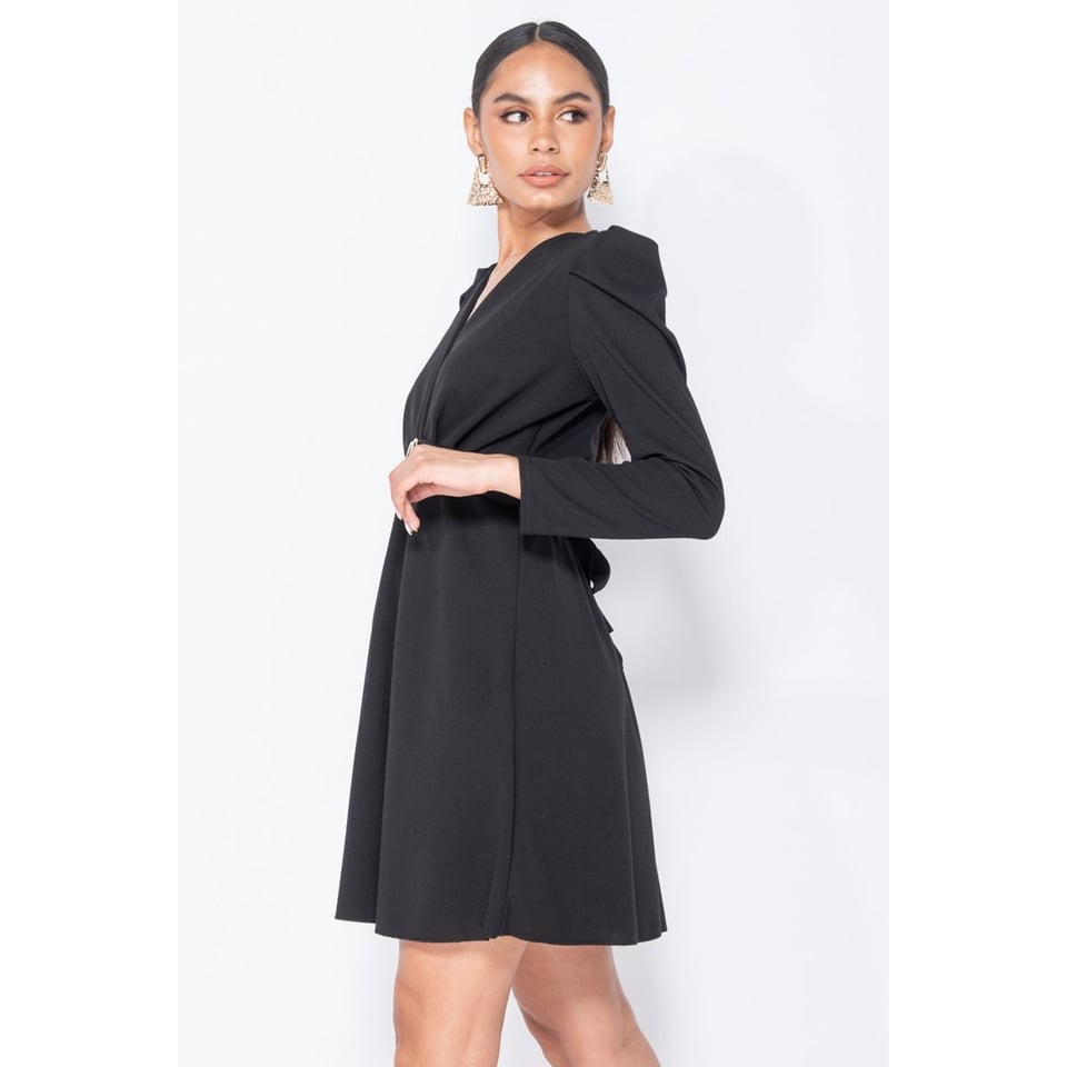Puffed Sleeve Wrap Front Mini Dress - Dames - Zwart - Maat: One Size