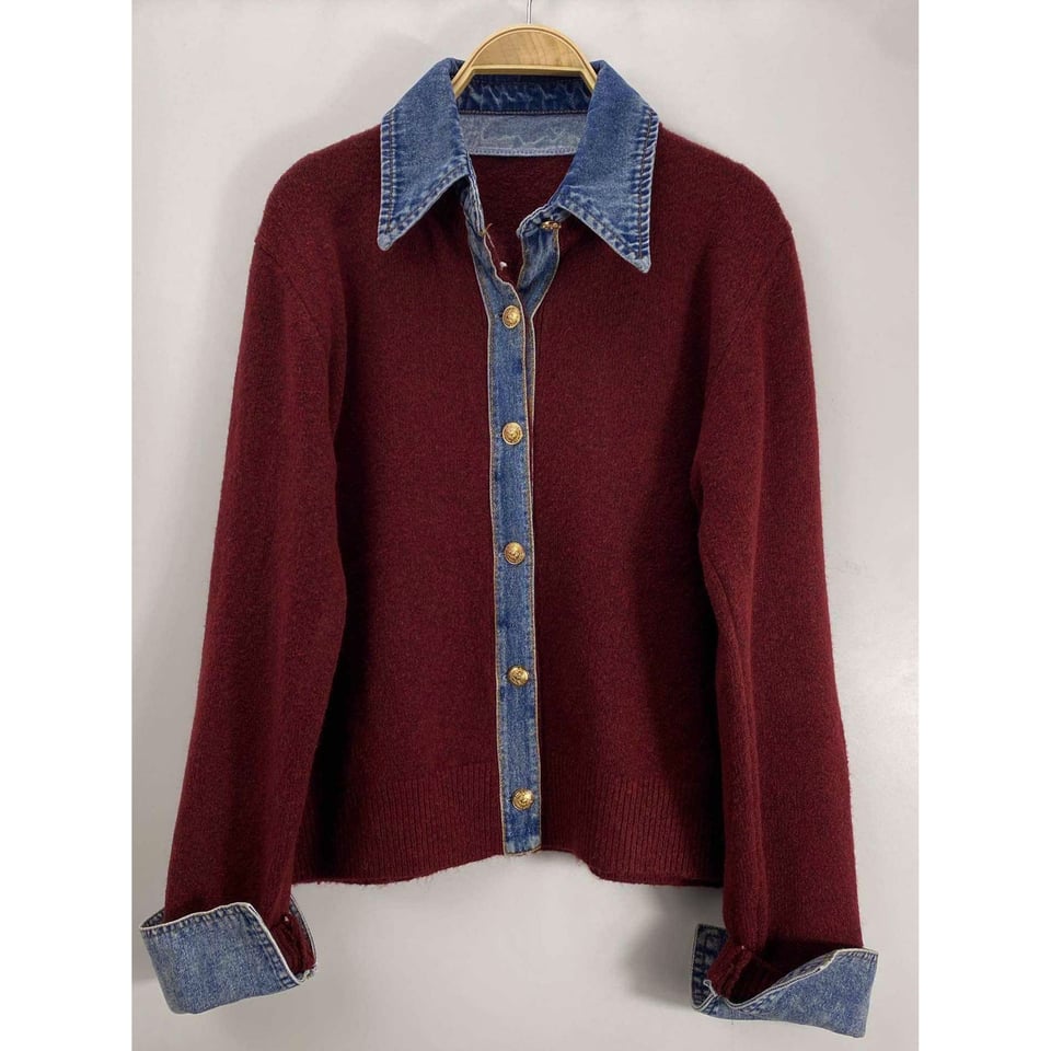 Soft Knitted Denim Cardigan - Red - ONESIZE