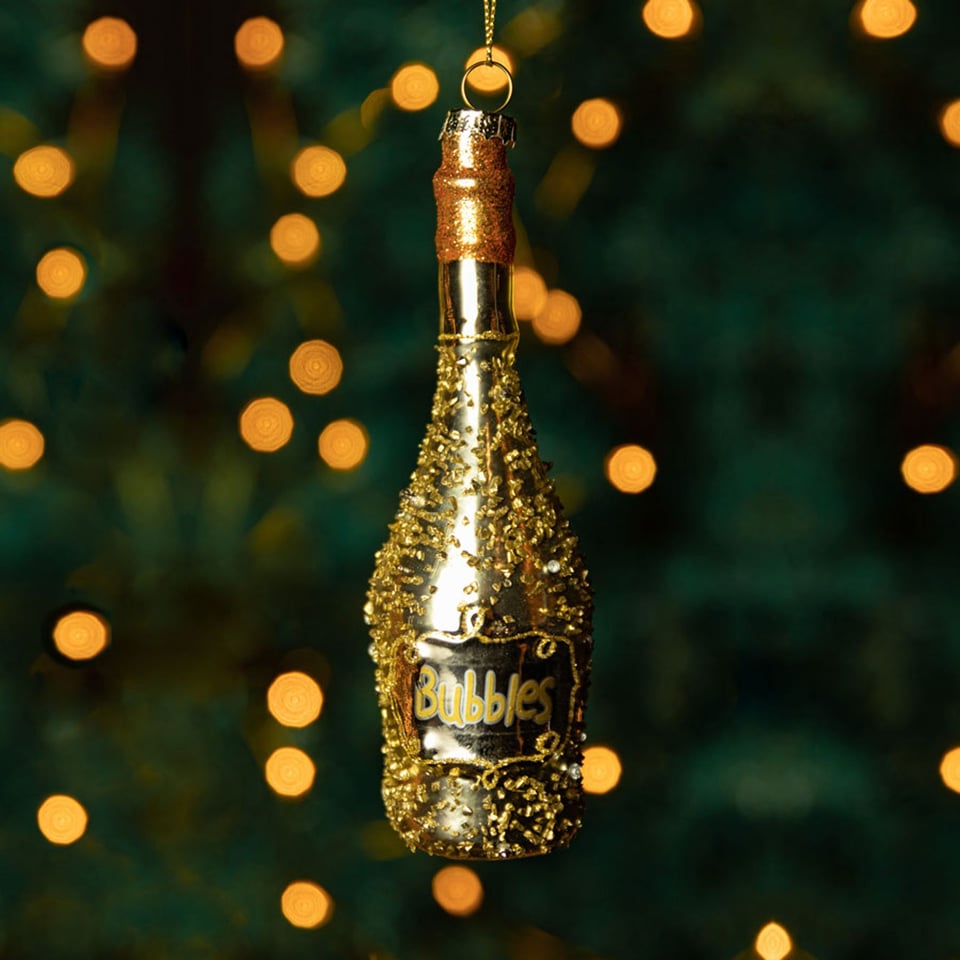 Champagne Fles - Kerst Ornament Glas