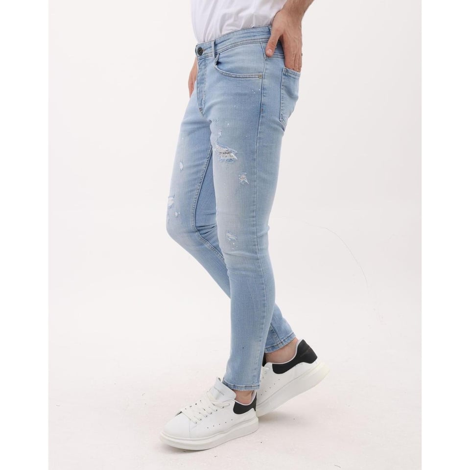 Slim Fit Stretch Heren Jeans Met Paint en Gaten - MM-S-108 - Blauw