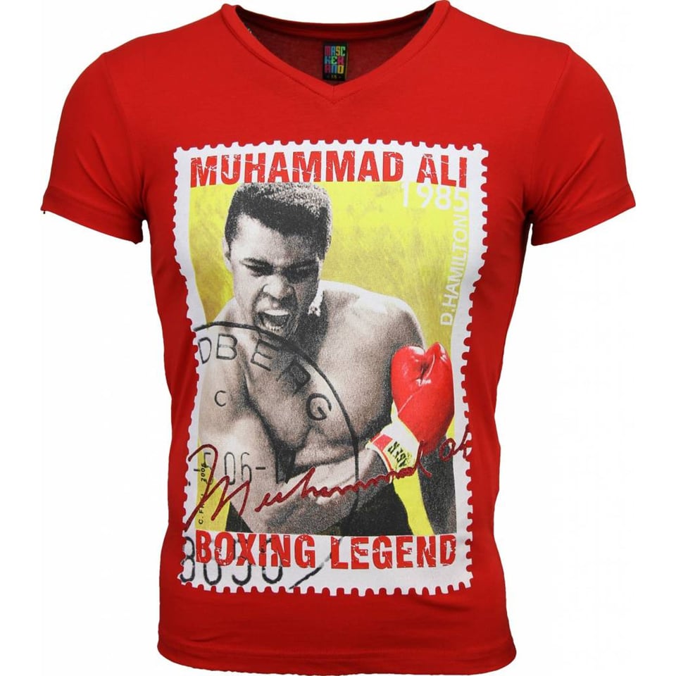 T-Shirt - Muhammad Ali Zegel Print - Rood