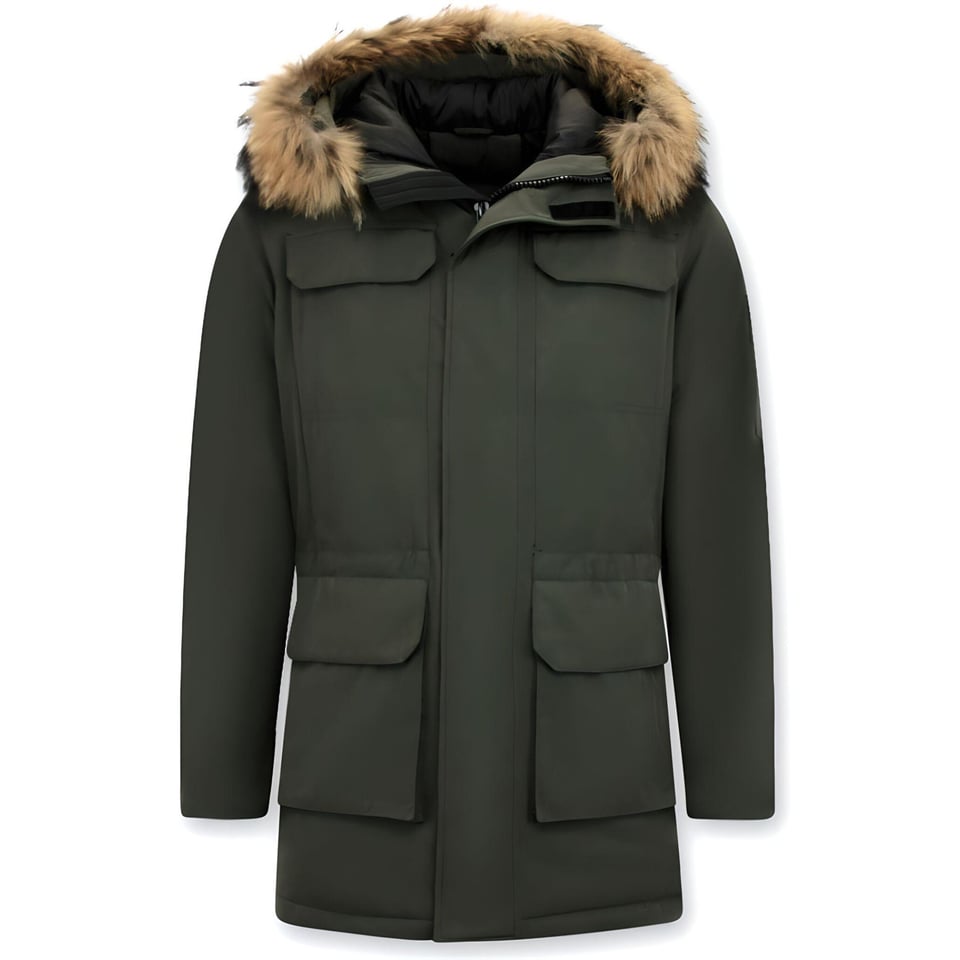 Winterjas Heren Parka Met Grote Echte Bontkraag Groen