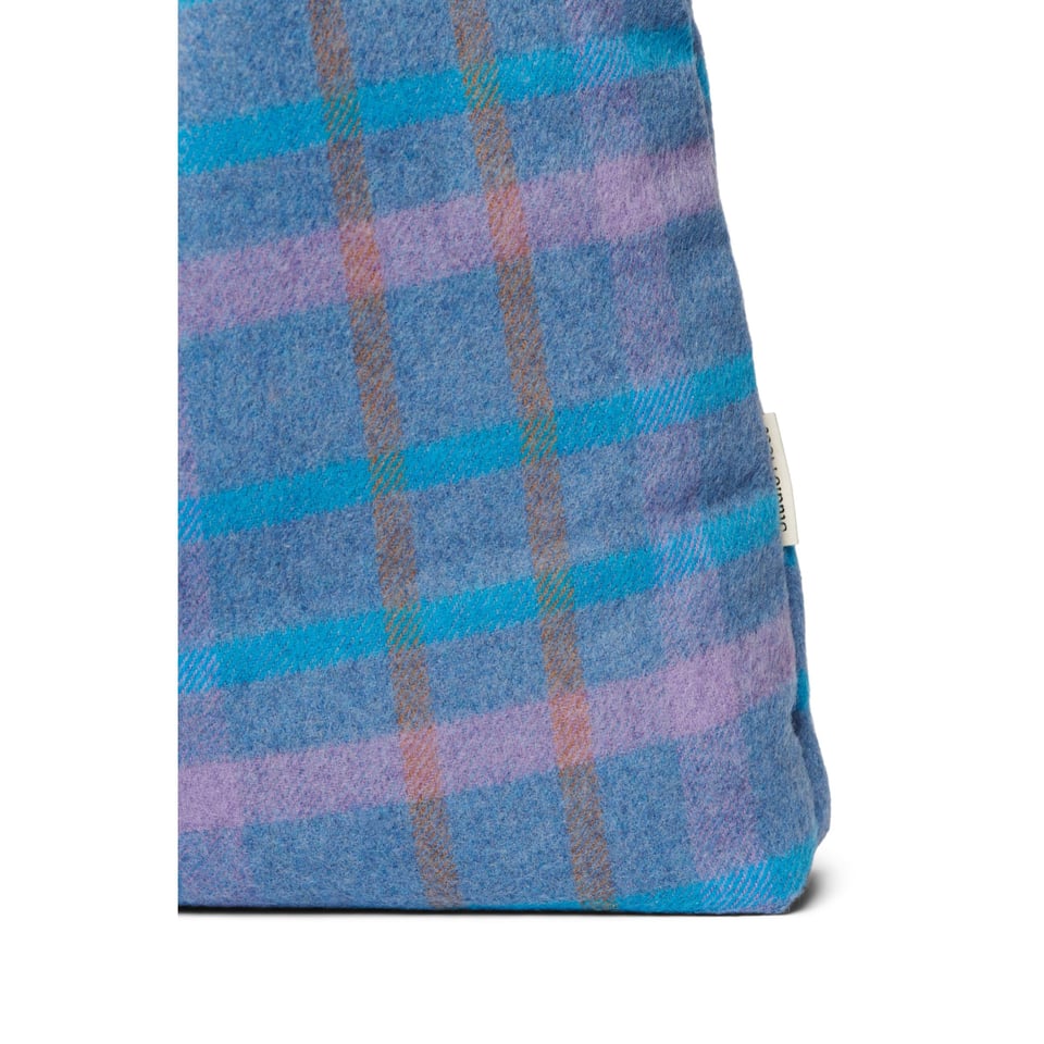Sky Blue Wool Checked Mom Bag - No Embroidery / Sky Blue
