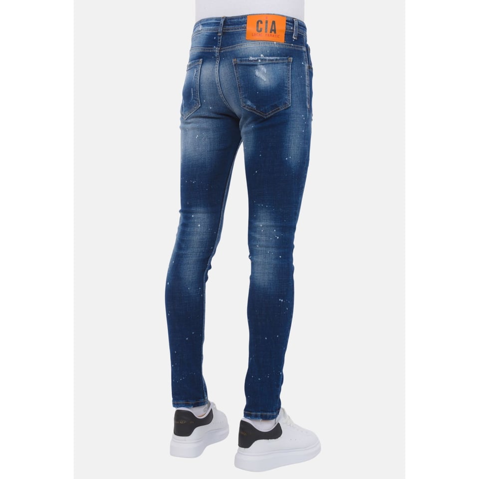 Designer Jeans With Paint Splatter Heren - Slim Fit -1072- Blauw