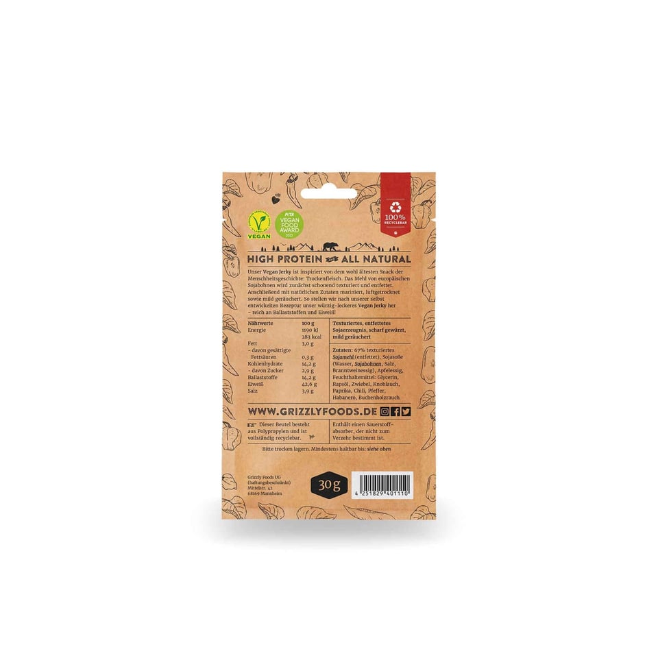 Grizzly Foods Vegan Jerky Burn Baby Burn 30g