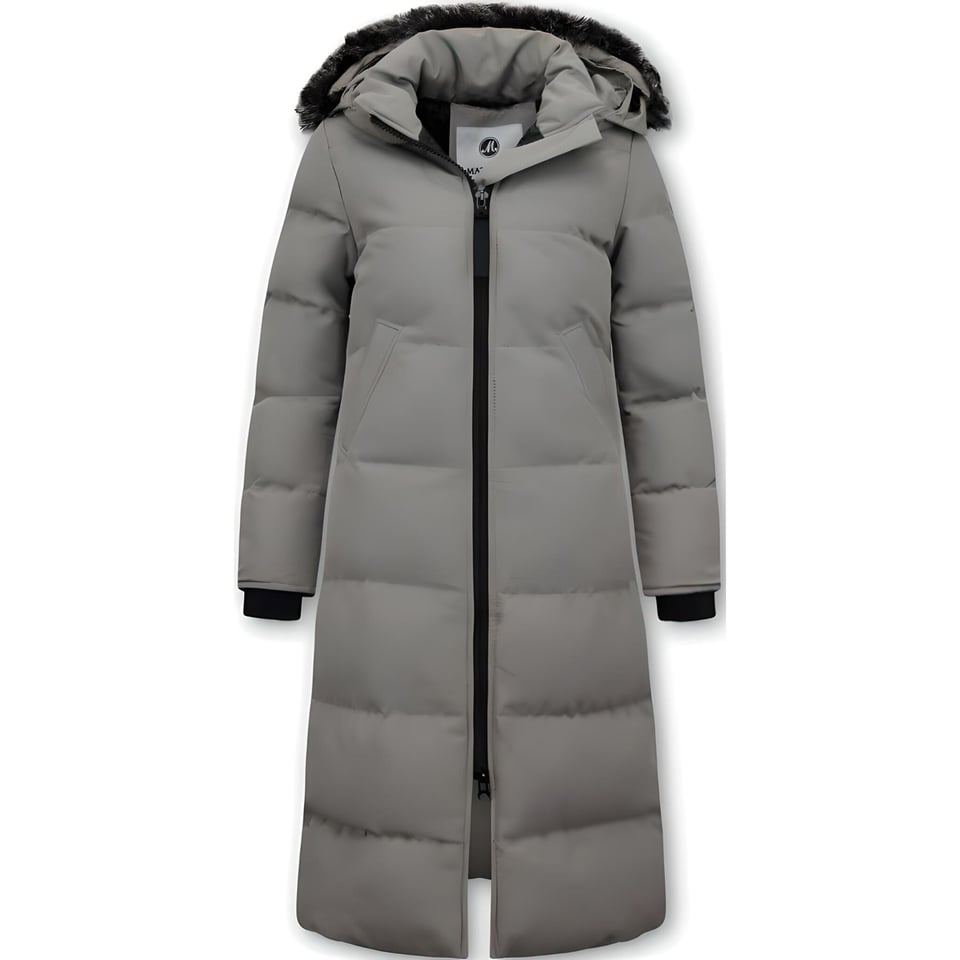 Lange Dames Puffer Jackets Met Capuchon - Grijs