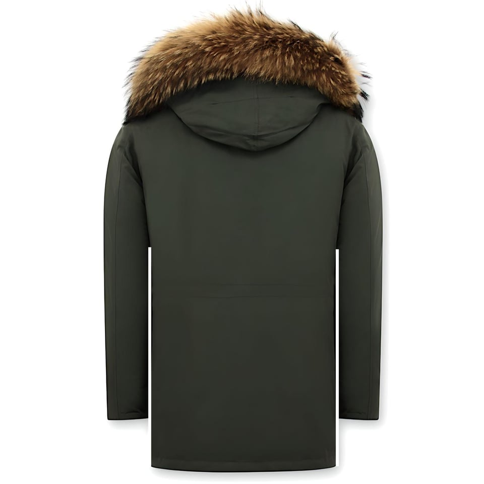 Winterjas Heren Parka Met Grote Echte Bontkraag Groen