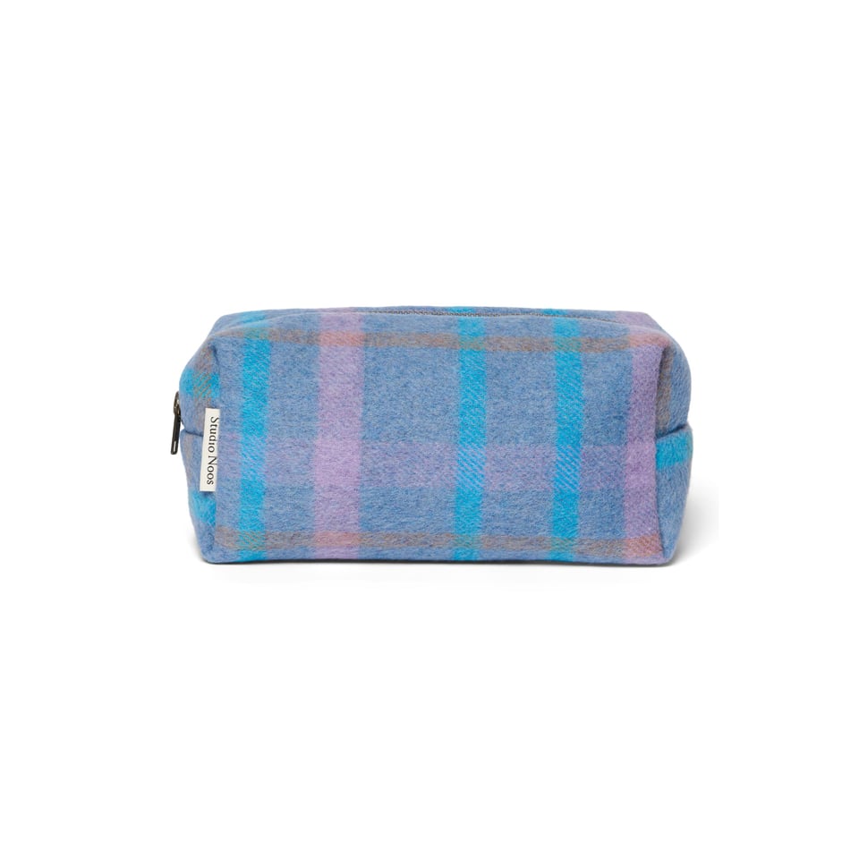 Sky Blue Wool Checked Pouch - No Embroidery / Sky Blue