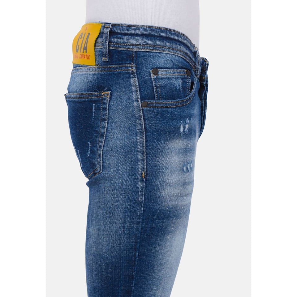 Paint Splash Ripped Jeans Heren - Slim Fit -1071- Blauw