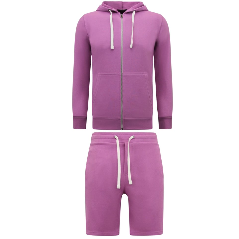 Hoodie Heren Met Rits - Nette Jogging Shorts Heren - SET - Paars