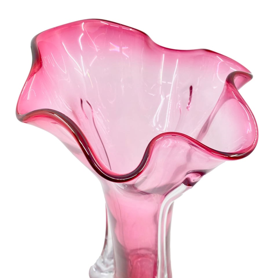 Vaas Roze Transparant Glas 25x42cm Handgeblazen
