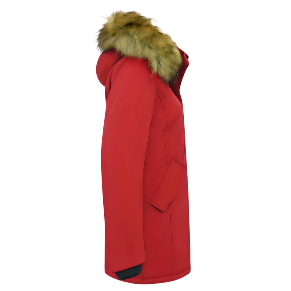 Dames Winterjas Met Imitatie Bontkraag - Slim Fit - Rood