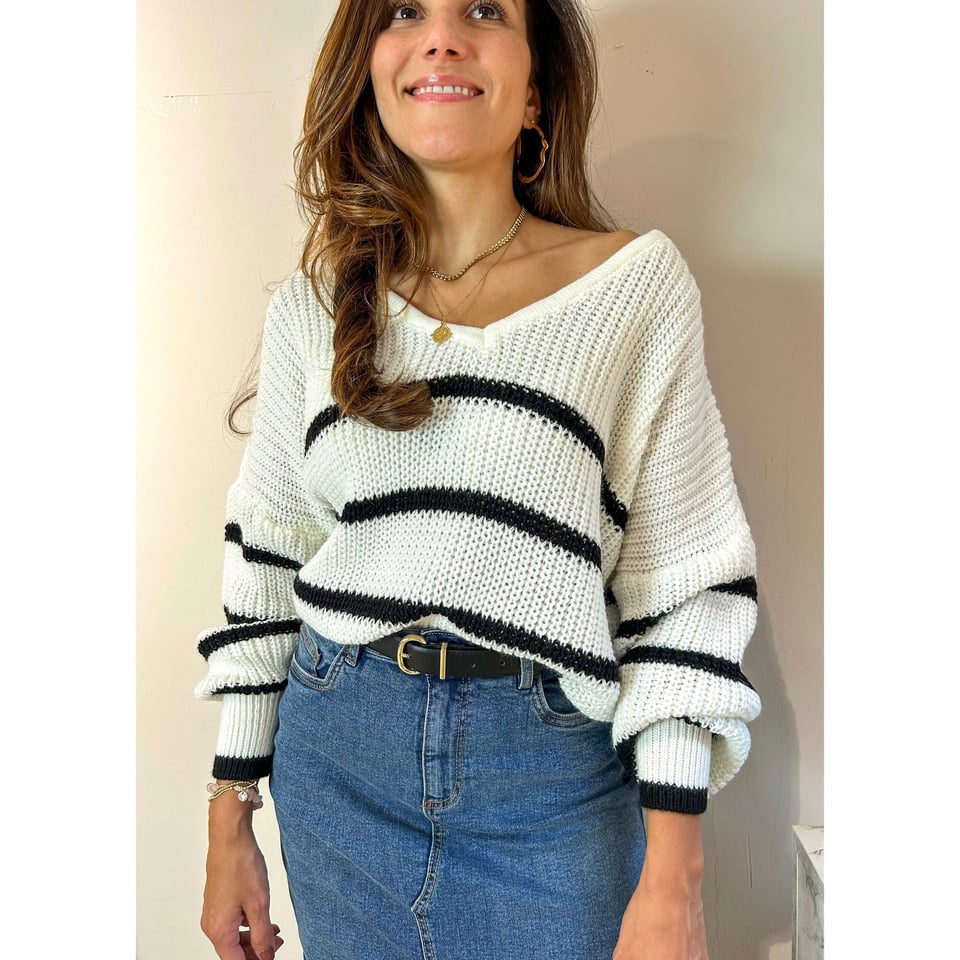 French Knitted Jumper - White - OneSize