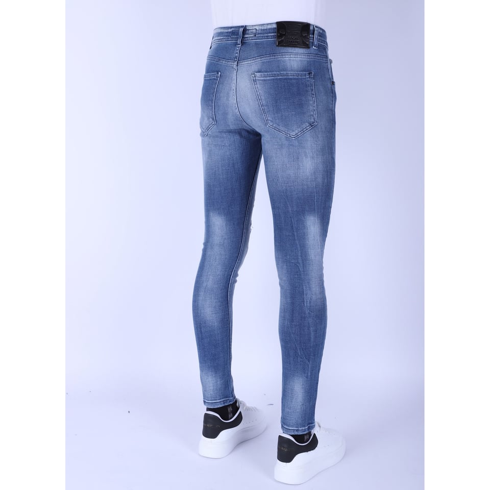 Mannen Spijkerbroeken Slim Fit Met Scheuren - 1095 - Blauw
