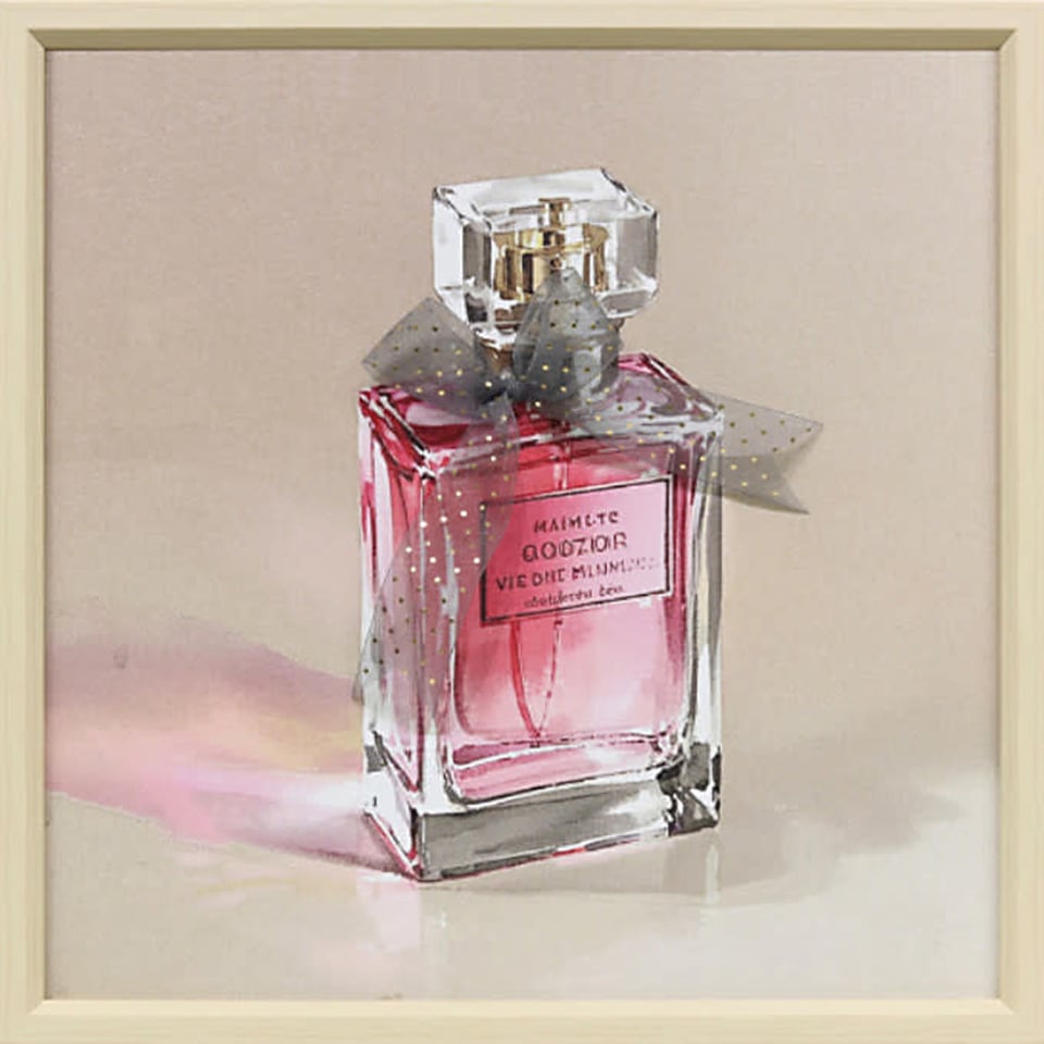Schilderij Parfum Fles Vierkant Met 3-D Strik 40x40cm Ingelijst