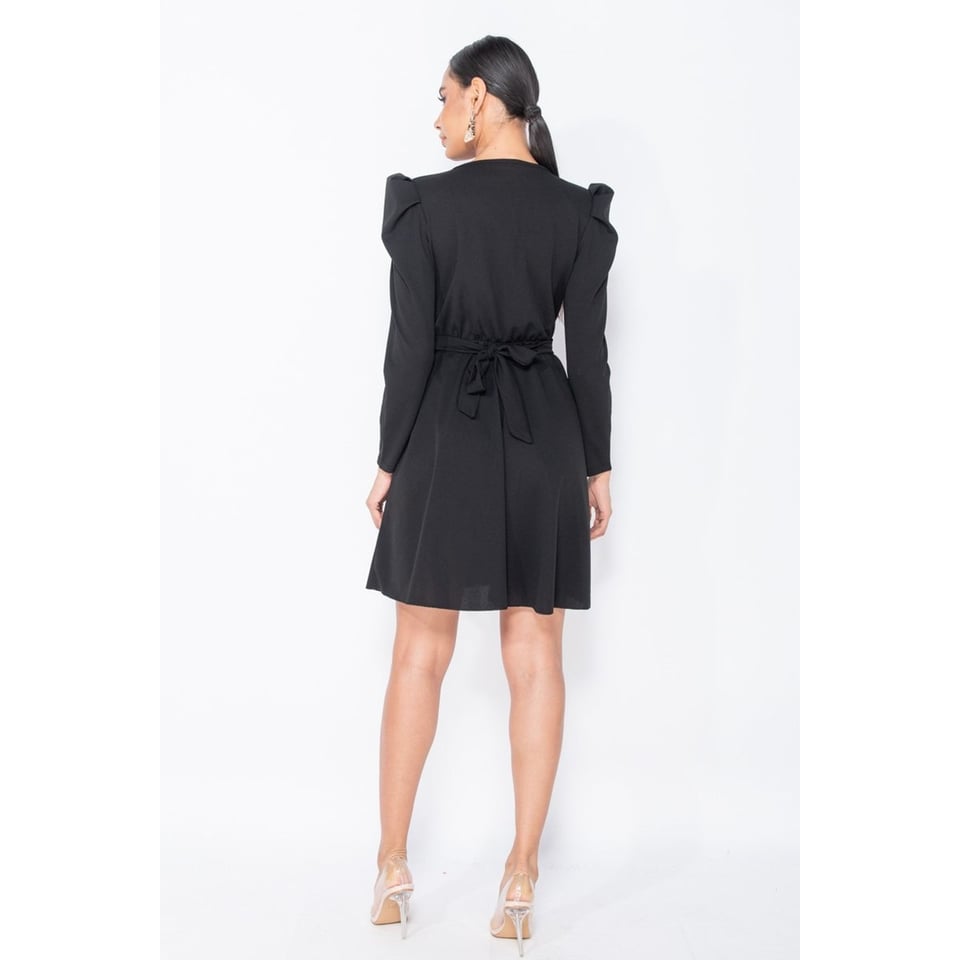 Puffed Sleeve Wrap Front Mini Dress - Dames - Zwart - Maat: One Size