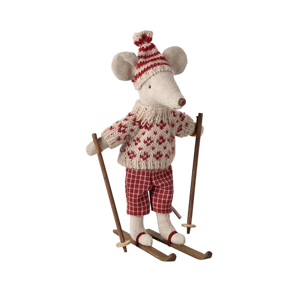 Maileg Winter Muis Met Ski Set, Mum - Red