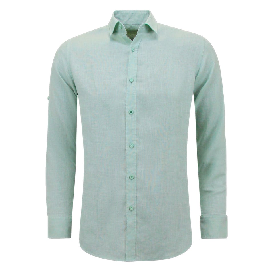 Linnen Overhemd Heren - Regular Fit - Casual Blanco - Groen