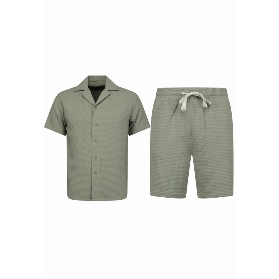 Ribbed Oversized Shirt - Zomer Set Heren - Two Piece Setje - Co Ord Set - MG-0095 - Grijs