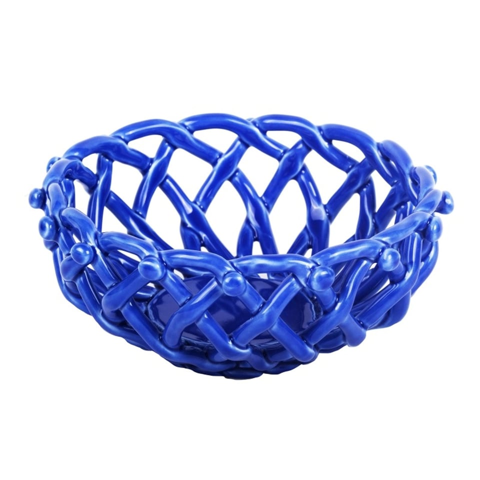 Kitsch Kitchen Porcelein Mandje Rond Blauw S
