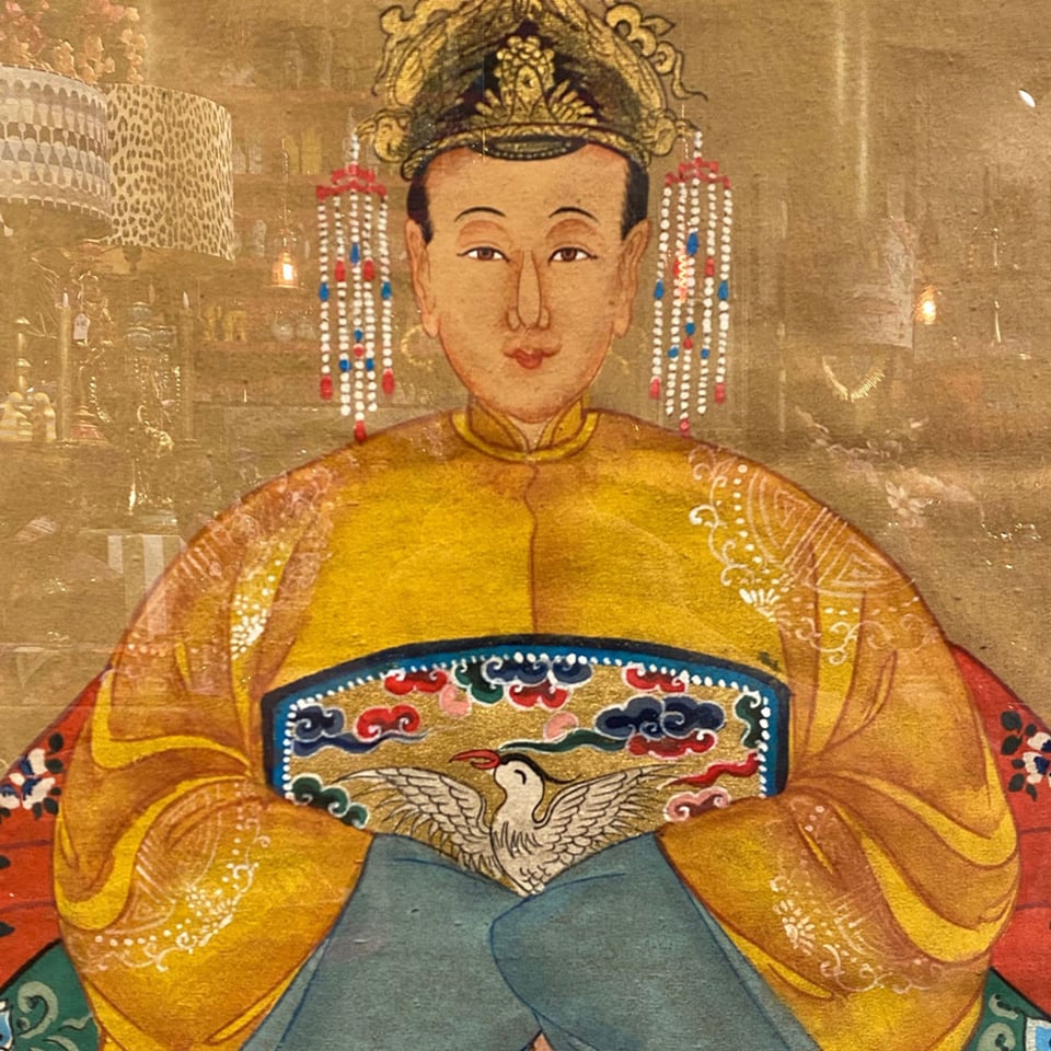 Schilderij Chinese Voorouder Kroon Geel Multi 56x91cm Ingelijst