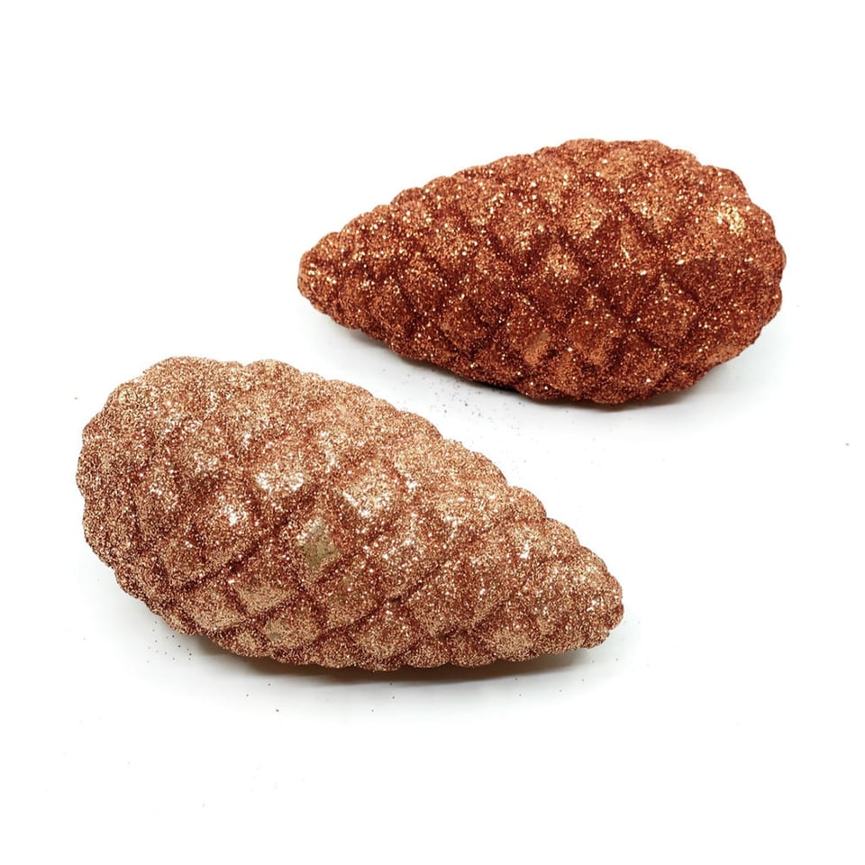 Dennenappels Glitter Koper en Nude 5x10cm (Set/2)