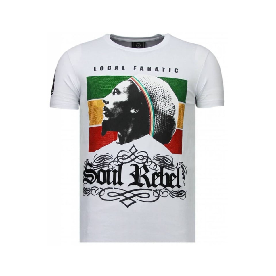 Soul Rebel Bob Marley - Rhinestone T-Shirt - Wit