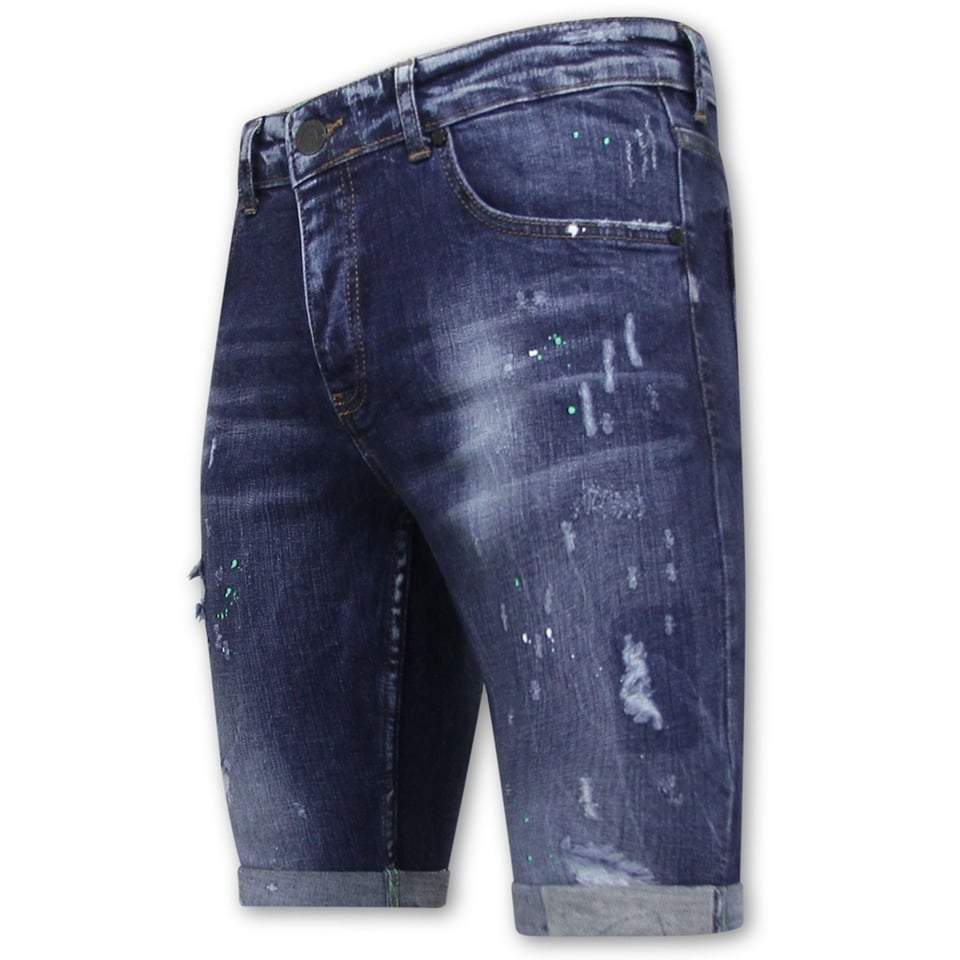 Exclusieve Korte Heren Broek Met Verfspatten - 1017 - Blauw