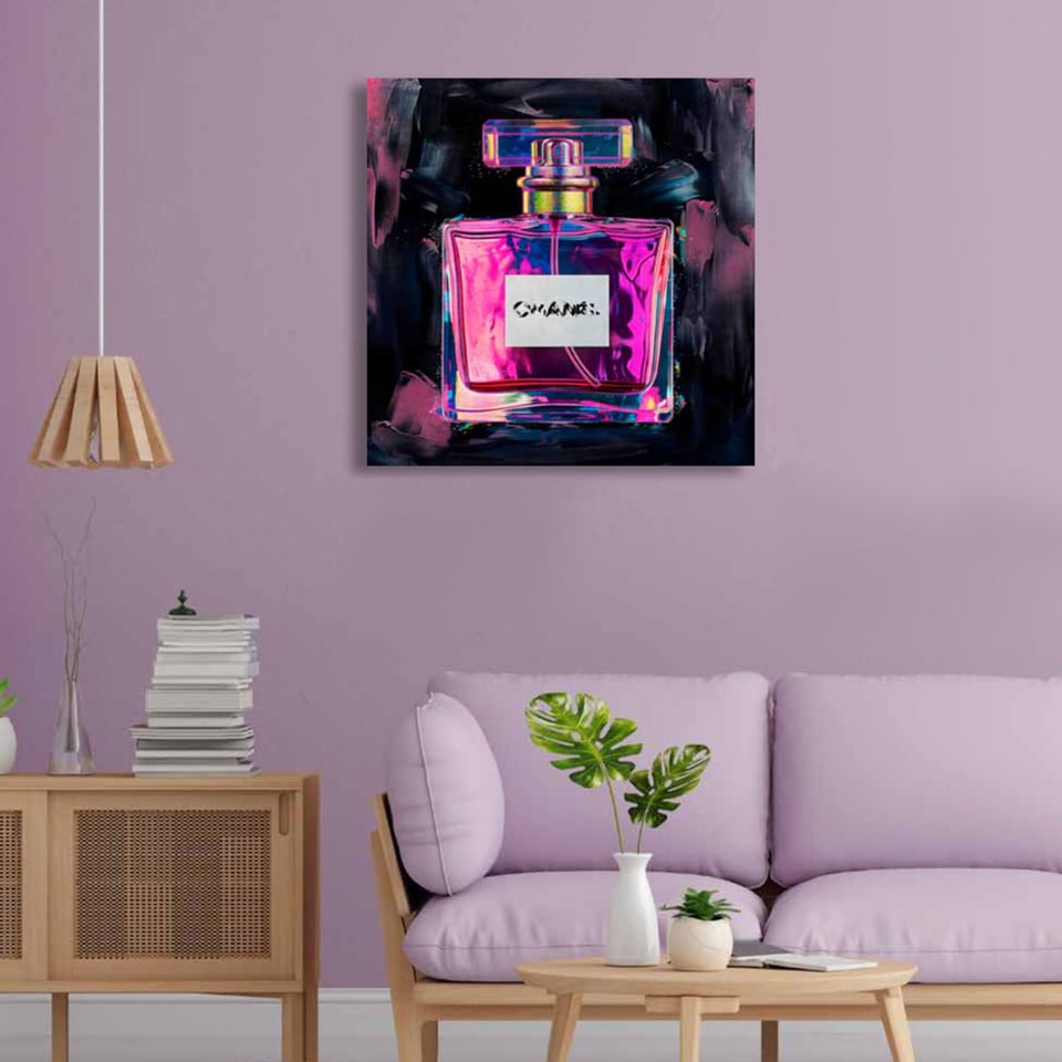 Schilderij Parfum Fles Neon Canvas 60x60cm