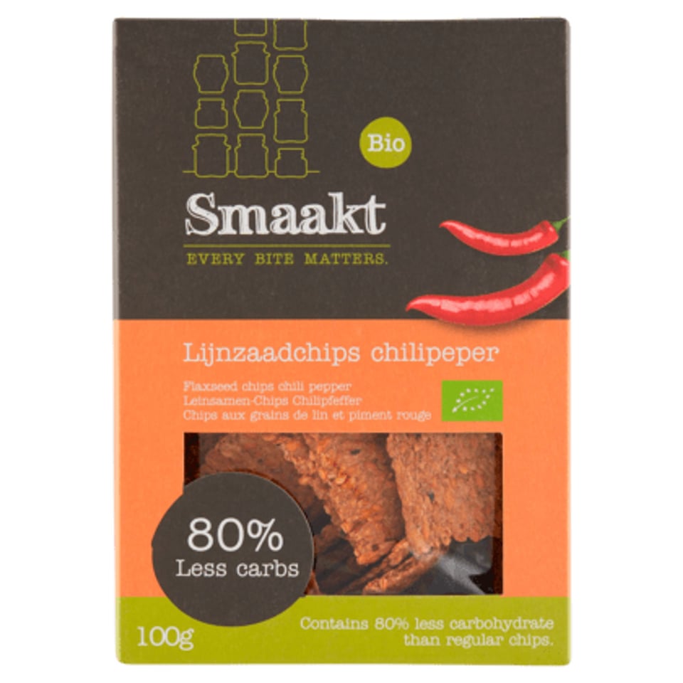 Smaakt Less Carb Lijnzaadchips Chili Bio