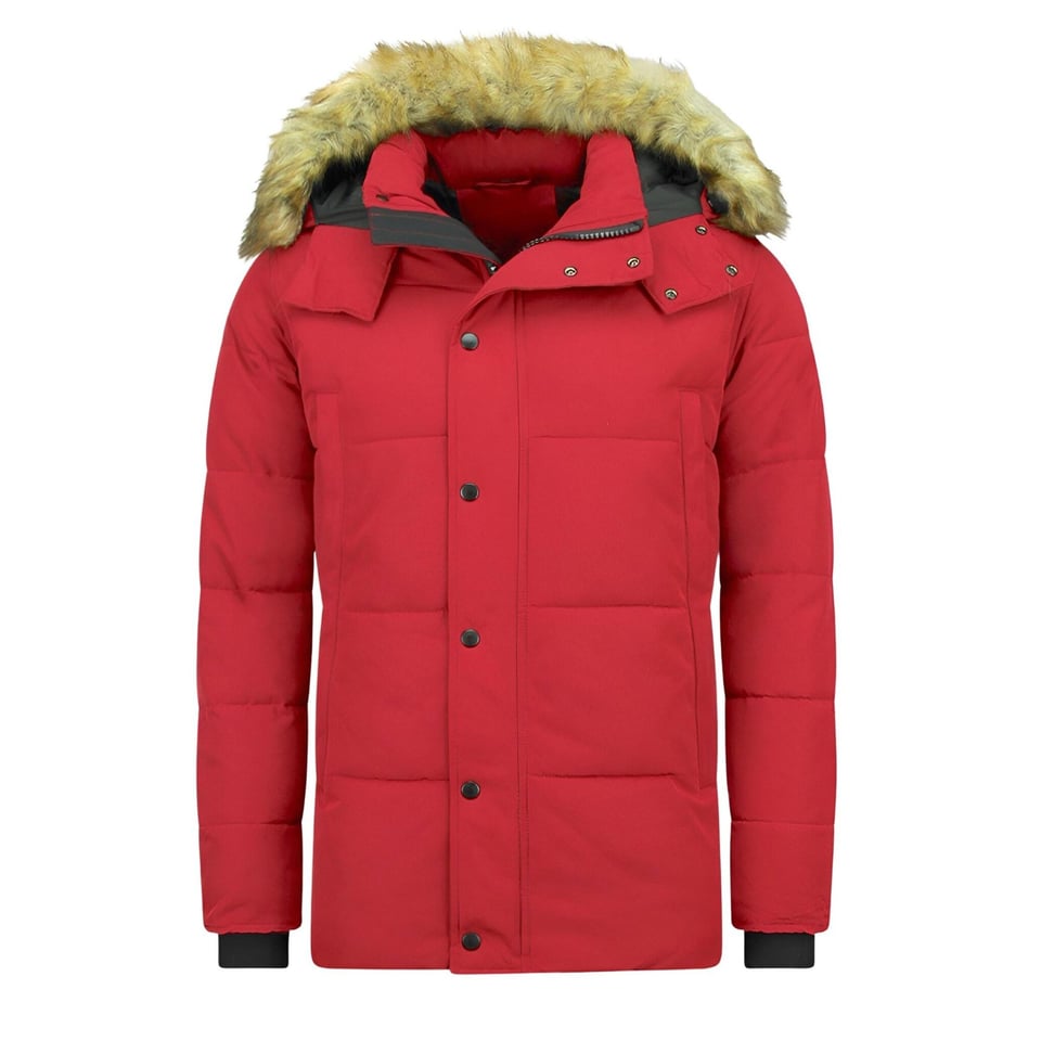 Heren Winterjas Met Bontkraag Rood