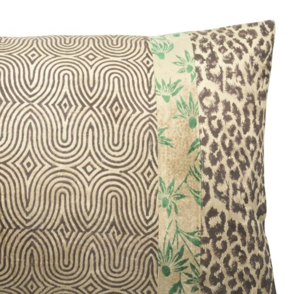 Sierkussen Logan Panter Beige-Bruin-Groen Fluweel 60x35cm
