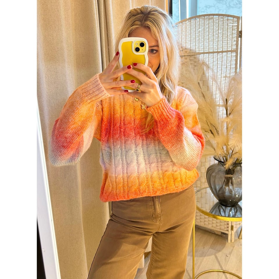 Trui Rainbow Cable Knit - Orange - OneSize