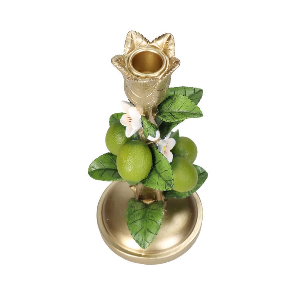Kandelaar Limoen Met Bloem Groen Goud 11x24cm