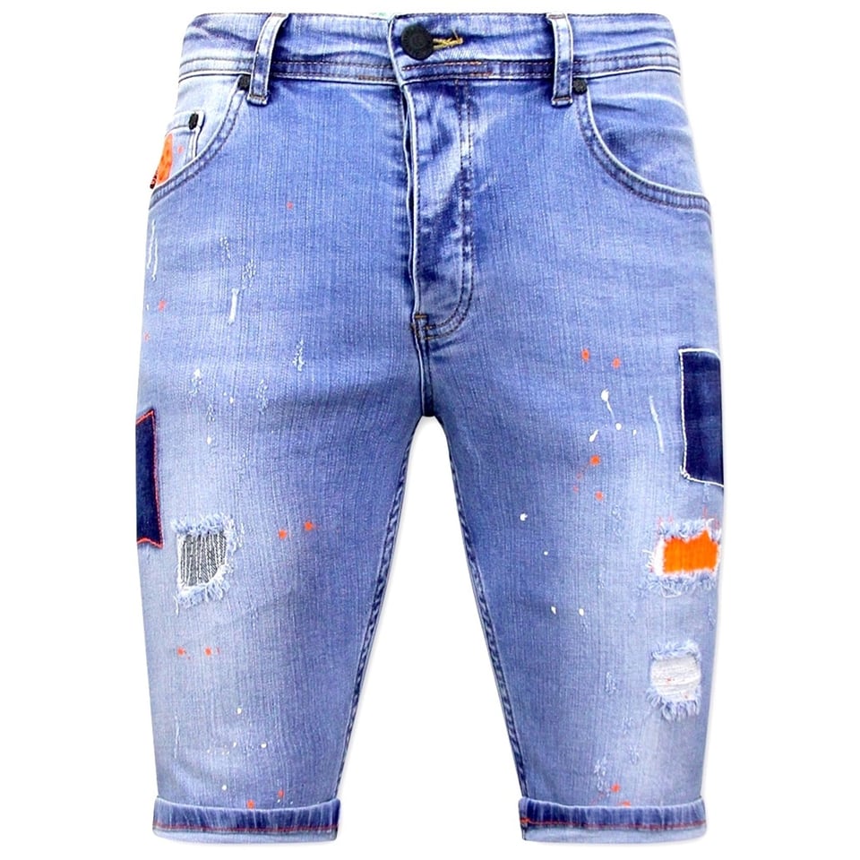 Exclusieve Skinny Jeans Short Heren - 1040 - Blauw