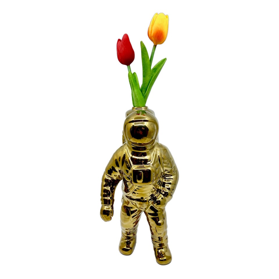 Vaasje Astronaut Glans Goud Keramiek 29cm