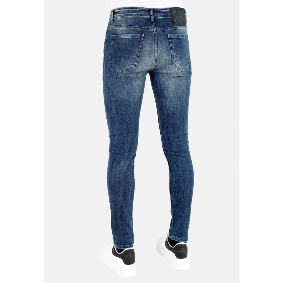 Blauwe Slim Fit Jeans Met Scheuren Heren -MM118- Blauw