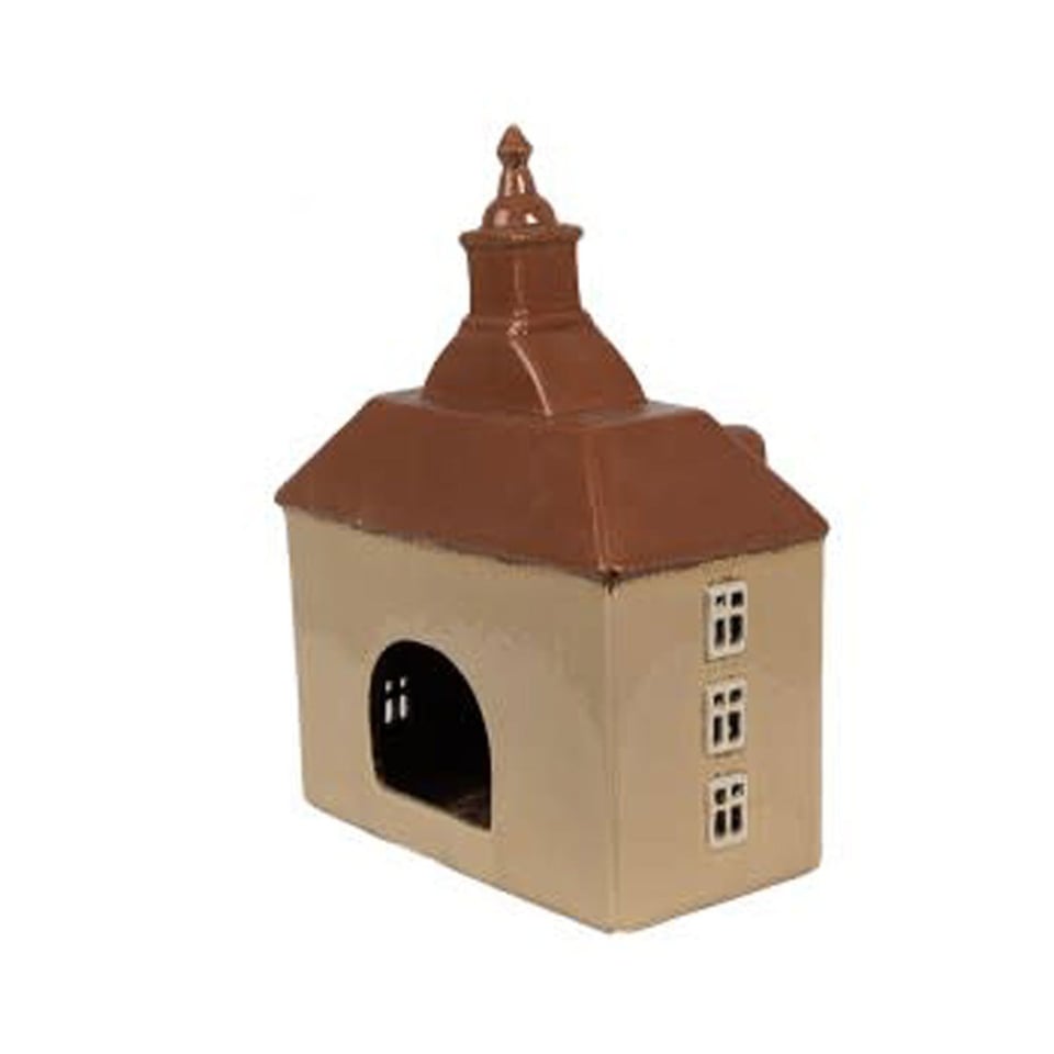 Waxinelichthouder Huisje Beige Bruin Keramiek 20x10x26cm