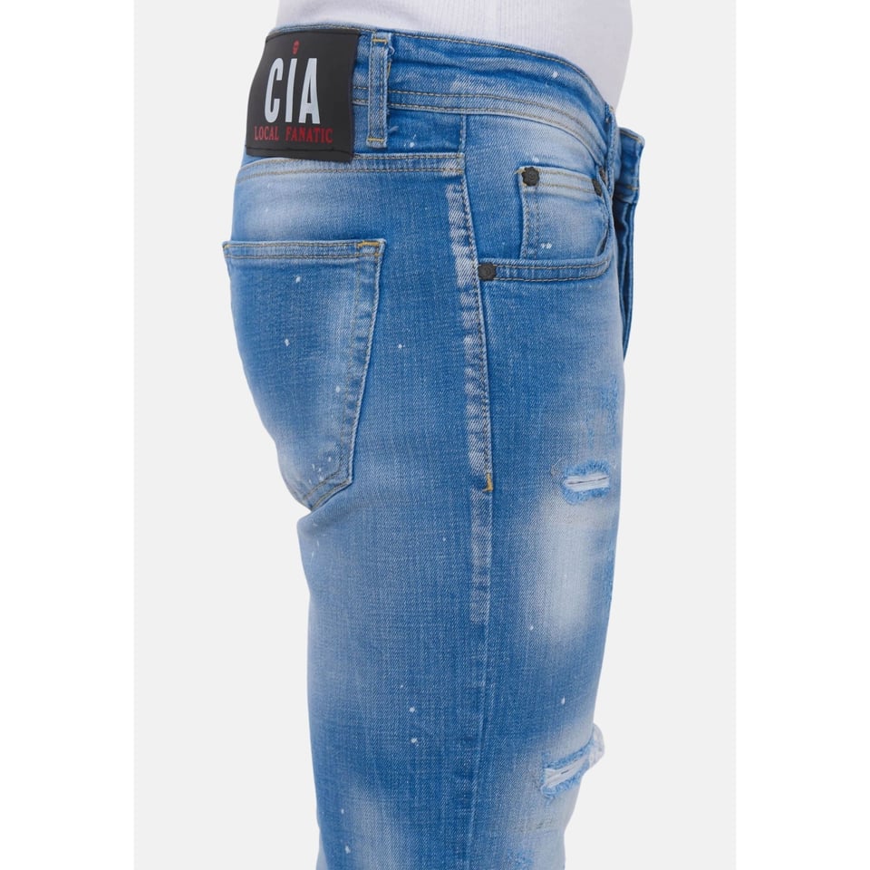 Blue Ripped SkaterJeans Heren - Slim Fit -1078- Blauw