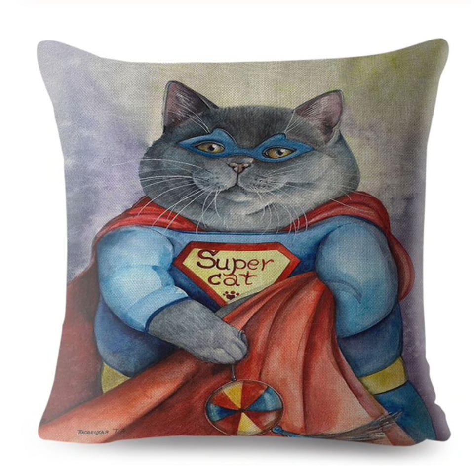 Kussenhoes kat. Leuke kussenhoes Kat super hero / Grappige kat Superman kussensloop 45x45
