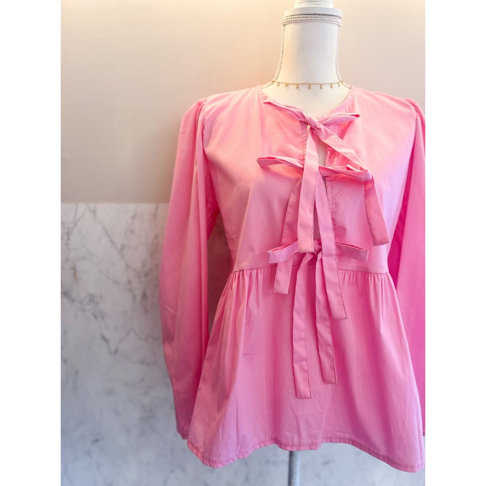 Girly Pink Cotton blouse - Bow ties