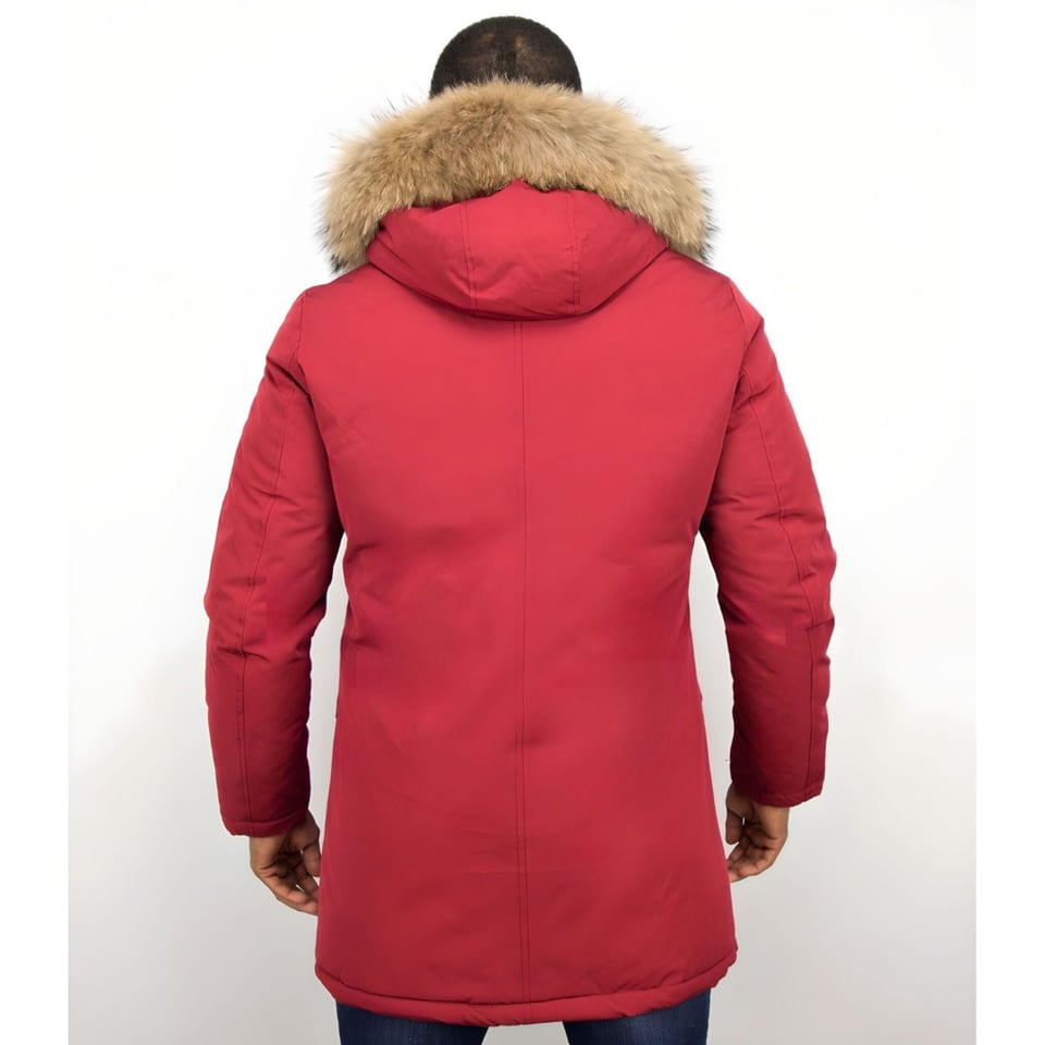 Parka Jas Heren Met Bontkraag Rood