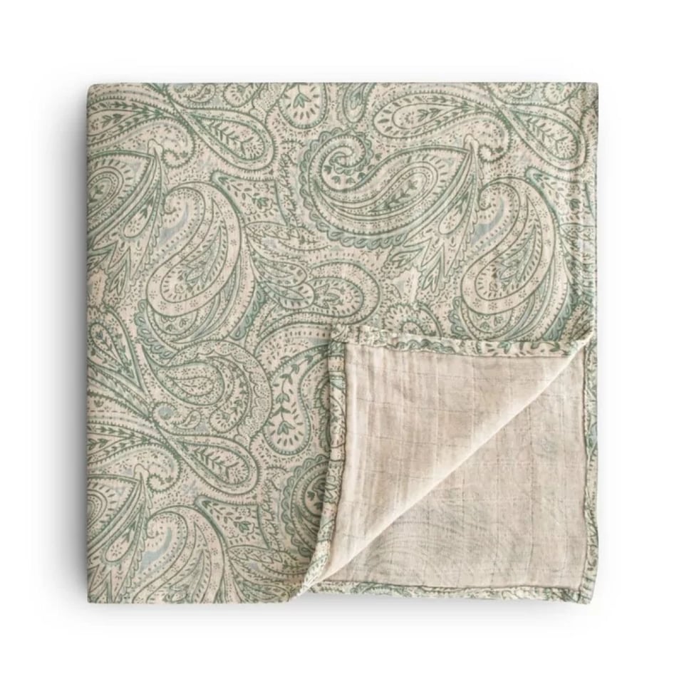 Mushie Swaddle Green Paisley