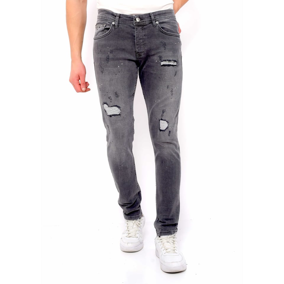 Slim Fit Jeans Heren Met Scheuren -DC-041- Grijs