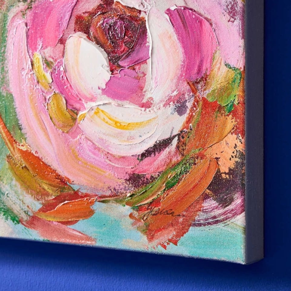 Schilderij Bloemen Roze Multicolor 100x100cm Handgeschilderd